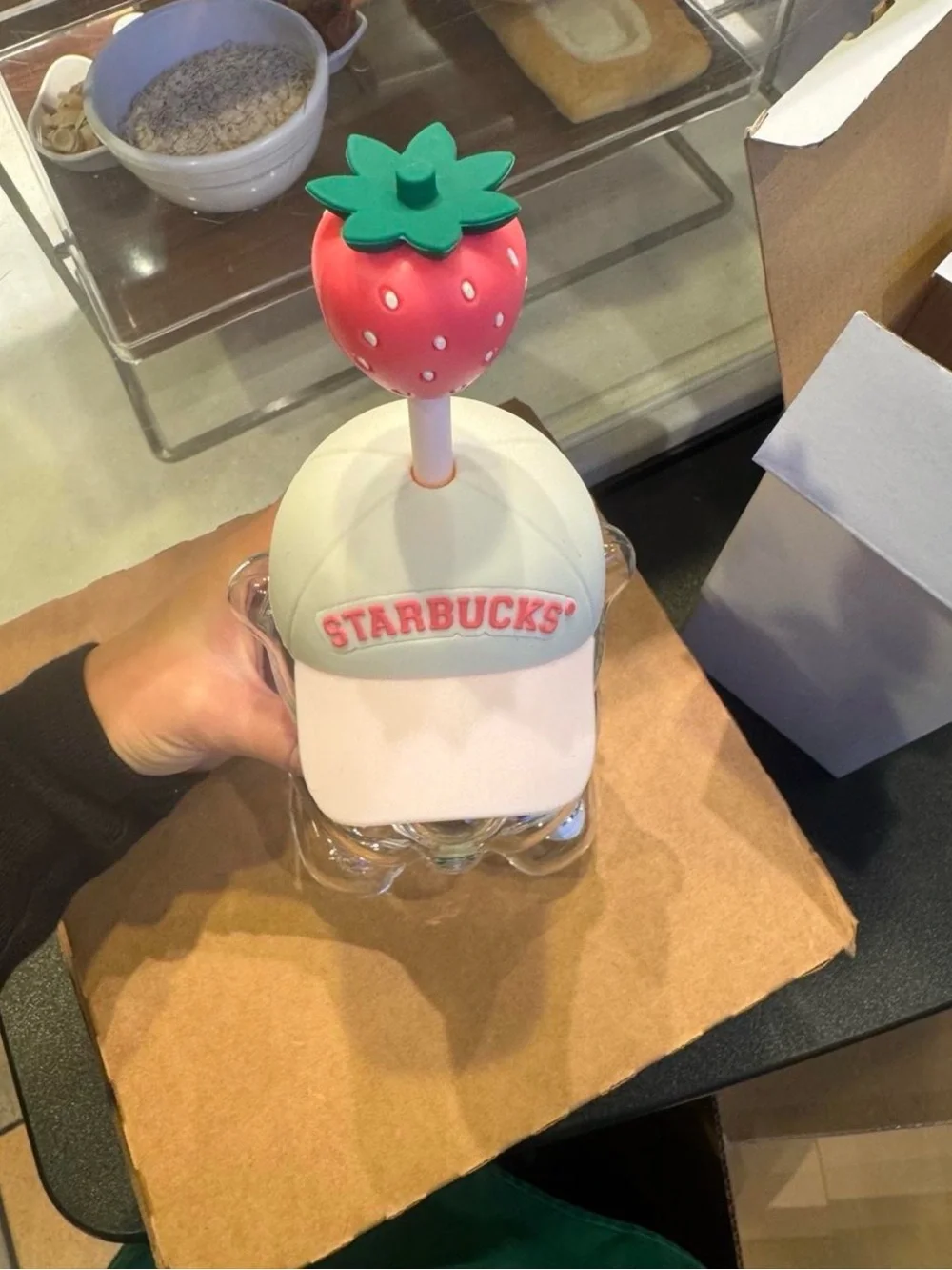 2026 Authentic Starbucks Bearista Bear Glass Pink Drink Strawberry Cup New w box